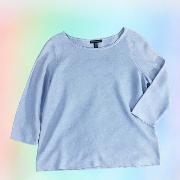 Eileen Fisher Sweater XS Organic Cotton Knit Pullover 3/4 Sleeve Periwinkle - Picture 3 of 8